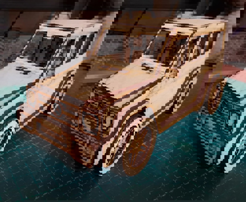 طرح پازل سه بعدی جیپ به همراه دستورالعمل مونتاژ، مناسب برای استفاده در دستگاه های cnc چوب و cnc لیزر - laser cut jeep 3d puzzle with assembly instructions dxf file