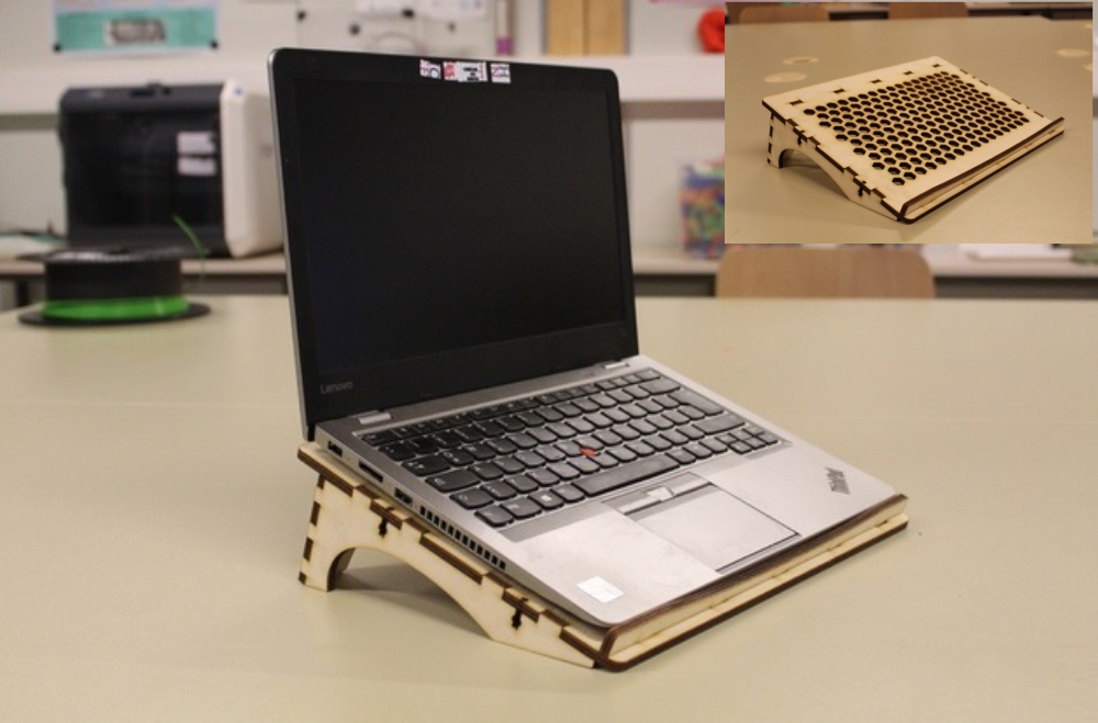 طرح پایه نوت بوک مناسب برای استفاده در دستگاه های cnc چوب و cnc لیزر - laser cut notebook stand cdr file