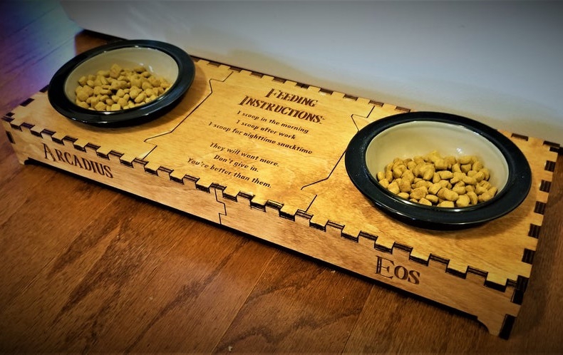 طرح جا کاسه ای گربه طرح لوازم حیوانات خانگی مناسب برای استفاده در دستگاه های cnc چوب و cnc لیزر - laser cut cat bowl stand pet accessories svg file