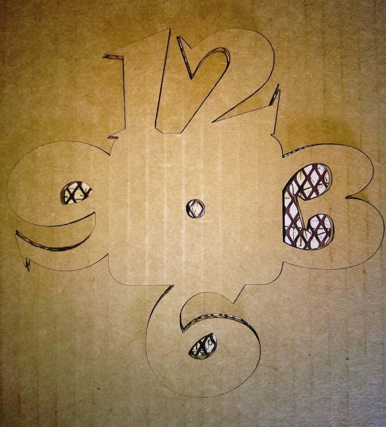 طرح ساعت دیواری مقوایی مناسب برای استفاده در دستگاه های cnc چوب و cnc لیزر - laser cut cardboard wall clock svg file