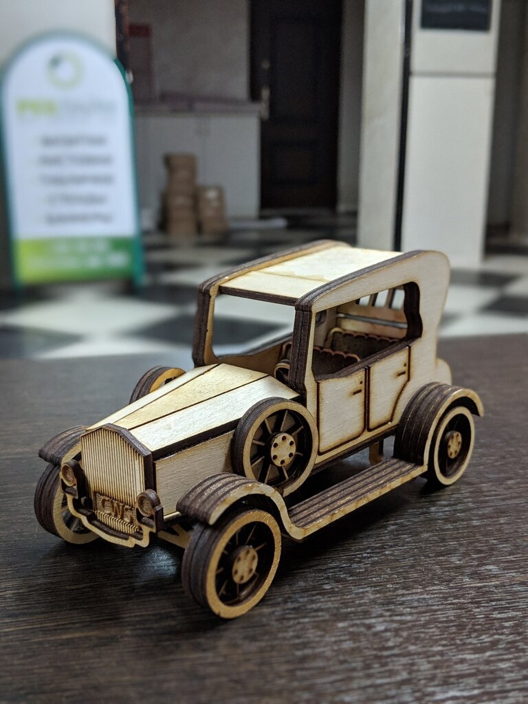 طرح ماشین چوبی قدیمی مناسب برای استفاده در دستگاه های cnc چوب و cnc لیزر - laser cut vintage wooden classic car vehicle cdr file