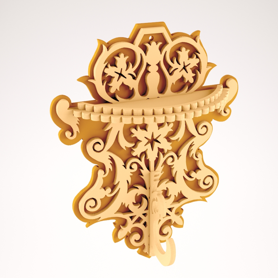 طرح قفسه دیواری تزئینی با قلاب مناسب برای استفاده در دستگاه های cnc چوب و cnc لیزر - decorative wall shelf with hooks dxf file