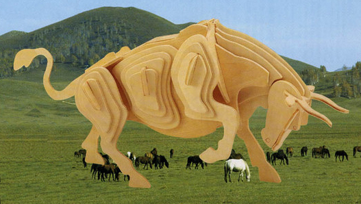 طرح پازل سه بعدی گاو نر مناسب برای استفاده در دستگاه های cnc چوب و cnc لیزر - bull 3d puzzle dxf file