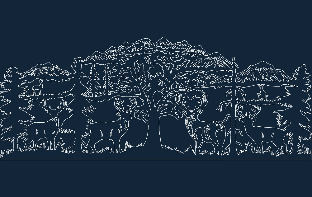 طرح بزرگ منظره گوزن مناسب برای استفاده در دستگاه های cnc چوب و cnc لیزر - deer scene large dxf file