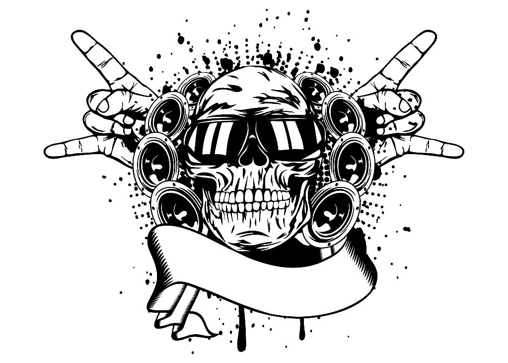 طرح هنری وکتور جمجمه با طرح عینک آفتابی و دست مناسب برای استفاده در دستگاه های cnc چوب و cnc لیزر - skull in sunglasses and hand vector art dxf file