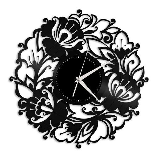 طرح ساعت دیواری وینیل طرح گل مناسب برای استفاده در دستگاه های cnc چوب و cnc لیزر - laser cut flowers decor vinyl wall clock cdr file