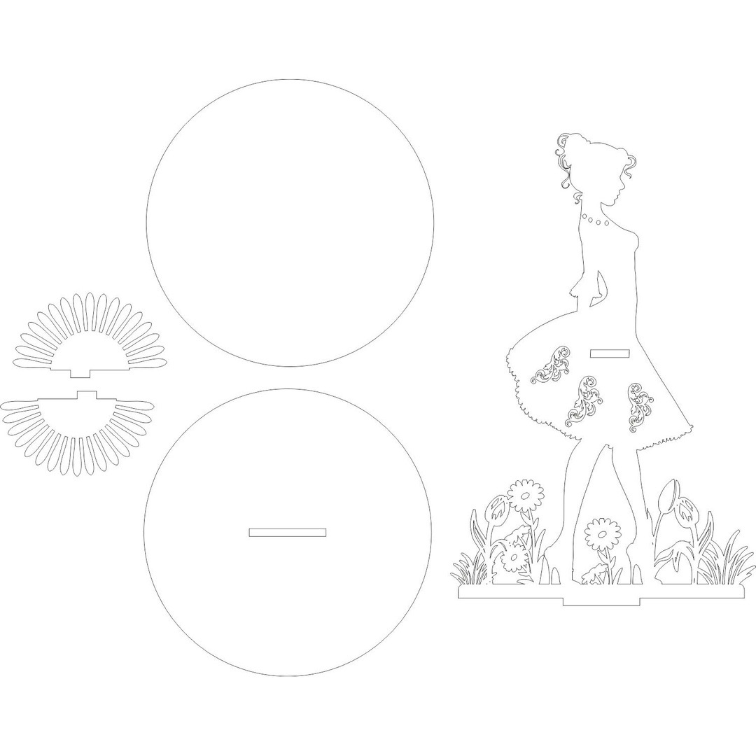 طرح جا دستمال سفره زن ایستاده در باغ گل مناسب برای استفاده در دستگاه های cnc چوب و cnc لیزر - laser cut napkin holder woman standing in the flower garden dxf file