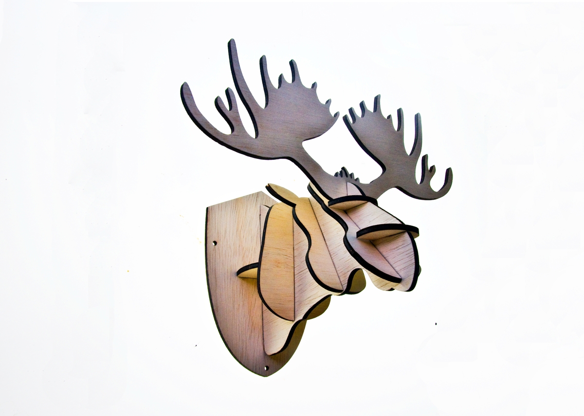 طرح پایه جواهرات سر گوزن شمالی، مناسب برای استفاده در دستگاه های cnc چوب و cnc لیزر - moose head jewelry stand laser cutting template svg file