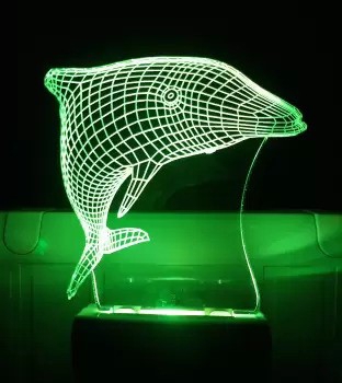 طرح چراغ خواب سه بعدی دلفین مناسب برای استفاده در دستگاه های cnc چوب و cnc لیزر - laser cut dolphin 3d illusion lamp cdr file