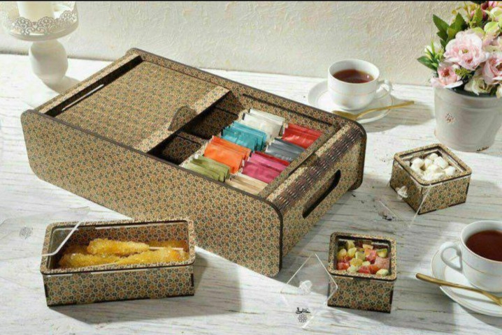 طرح جعبه چای کیسه ای مناسب برای استفاده در دستگاه های cnc چوب و cnc لیزر - laser cut tea bag box cdr file