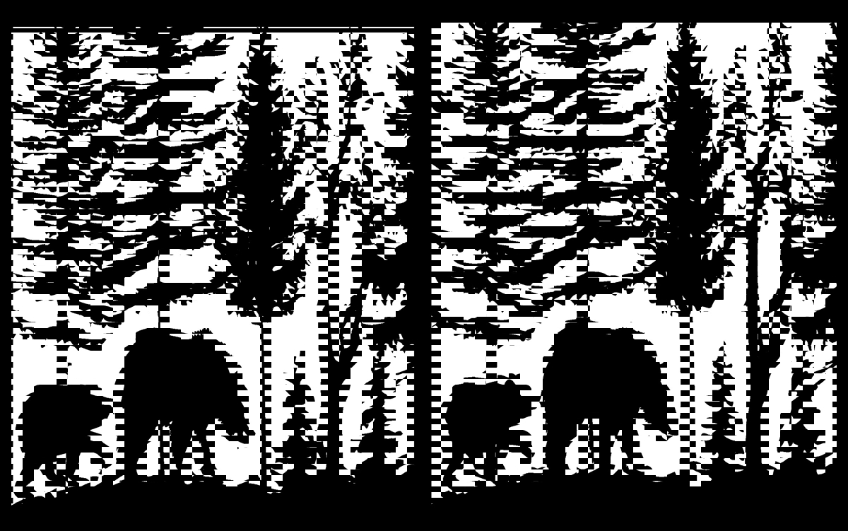 طرح پلاسما دو خرس و درخت در ابعاد 30 در 48 مناسب برای استفاده در دستگاه های cnc چوب و cnc لیزر - 30 x 48 two bears trees plasma art dxf file