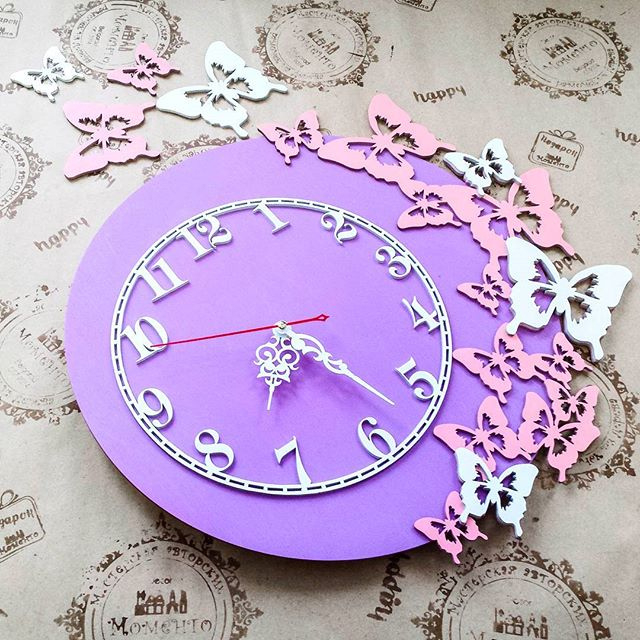 طرح ساعت دیواری چوبی طرح پروانه مناسب برای استفاده در دستگاه های cnc چوب و cnc لیزر - laser cut wooden butterflies wall clock cdr file