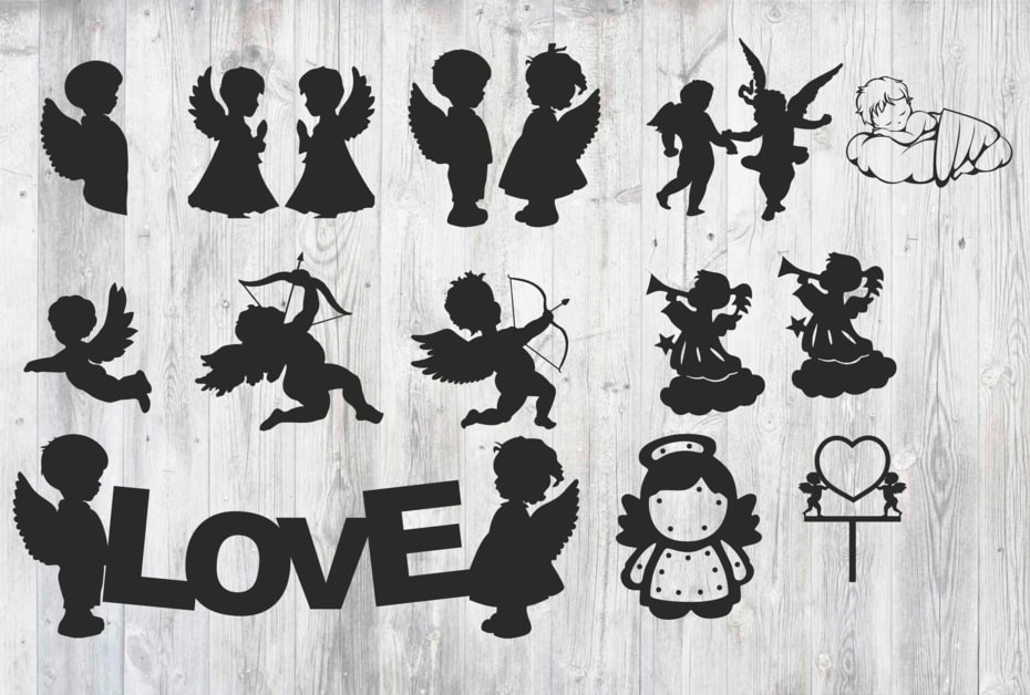 طرح برش و حکاکی لیزری عروسک نمدی مناسب برای استفاده در دستگاه های cnc چوب و cnc لیزر - laser cut engrave cupid silhouettes cdr file