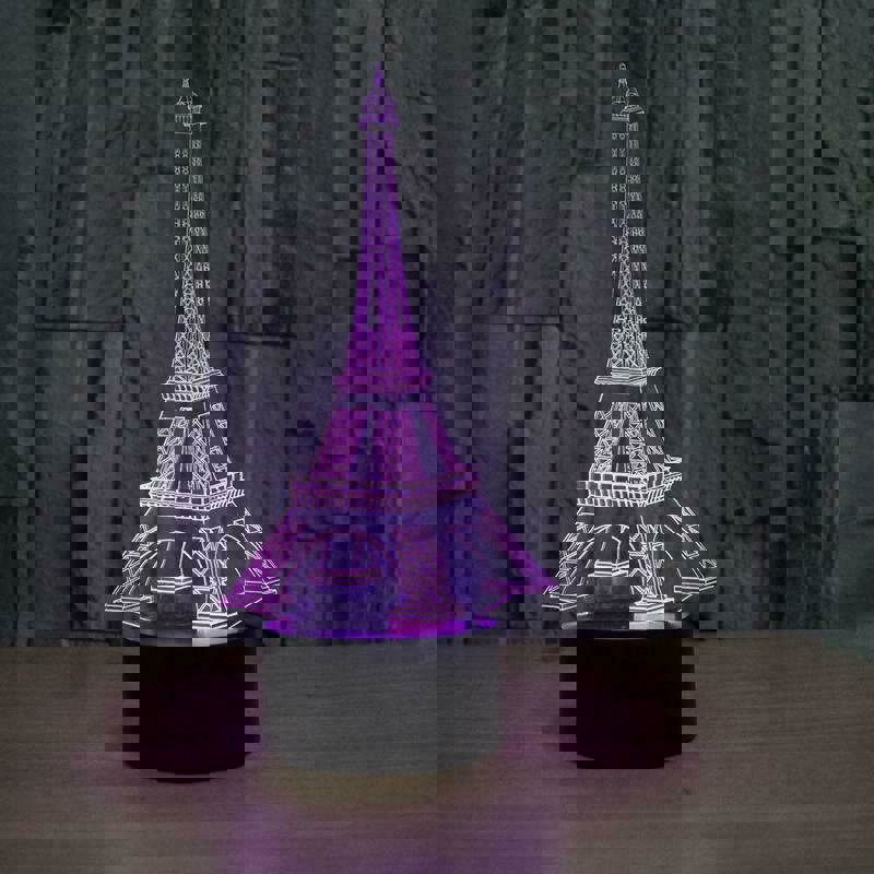 طرح چراغ توهم سه بعدی برج ایفل با از جنس اکریلیک مناسب برای استفاده در دستگاه های cnc چوب و cnc لیزر - laser cut eiffel tower acrylic 3d illusion lamp cdr file