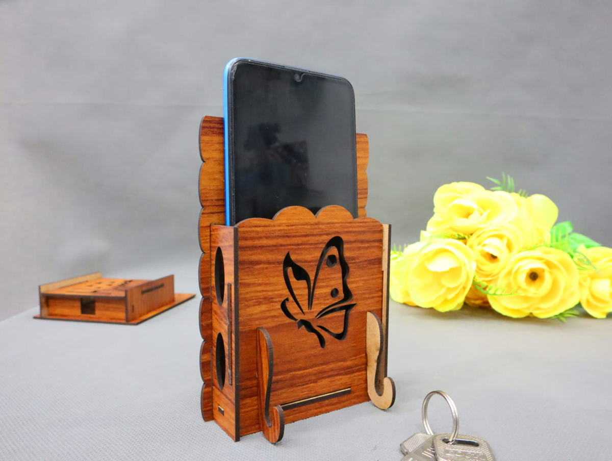 طرح سه بعدی طرح پایه نگهدارنده گوشی طرح پروانه دیواری مناسب برای استفاده در دستگاه های cnc چوب و cnc لیزر - laser cut butterfly wall mounted phone holder 3mm cdr file