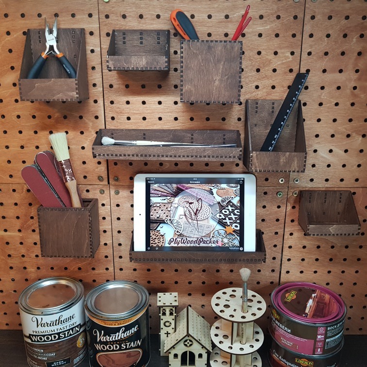 طرح ظروف پگبوردی مناسب برای استفاده در دستگاه های cnc چوب و cnc لیزر - laser cut pegboard containers bins svg file