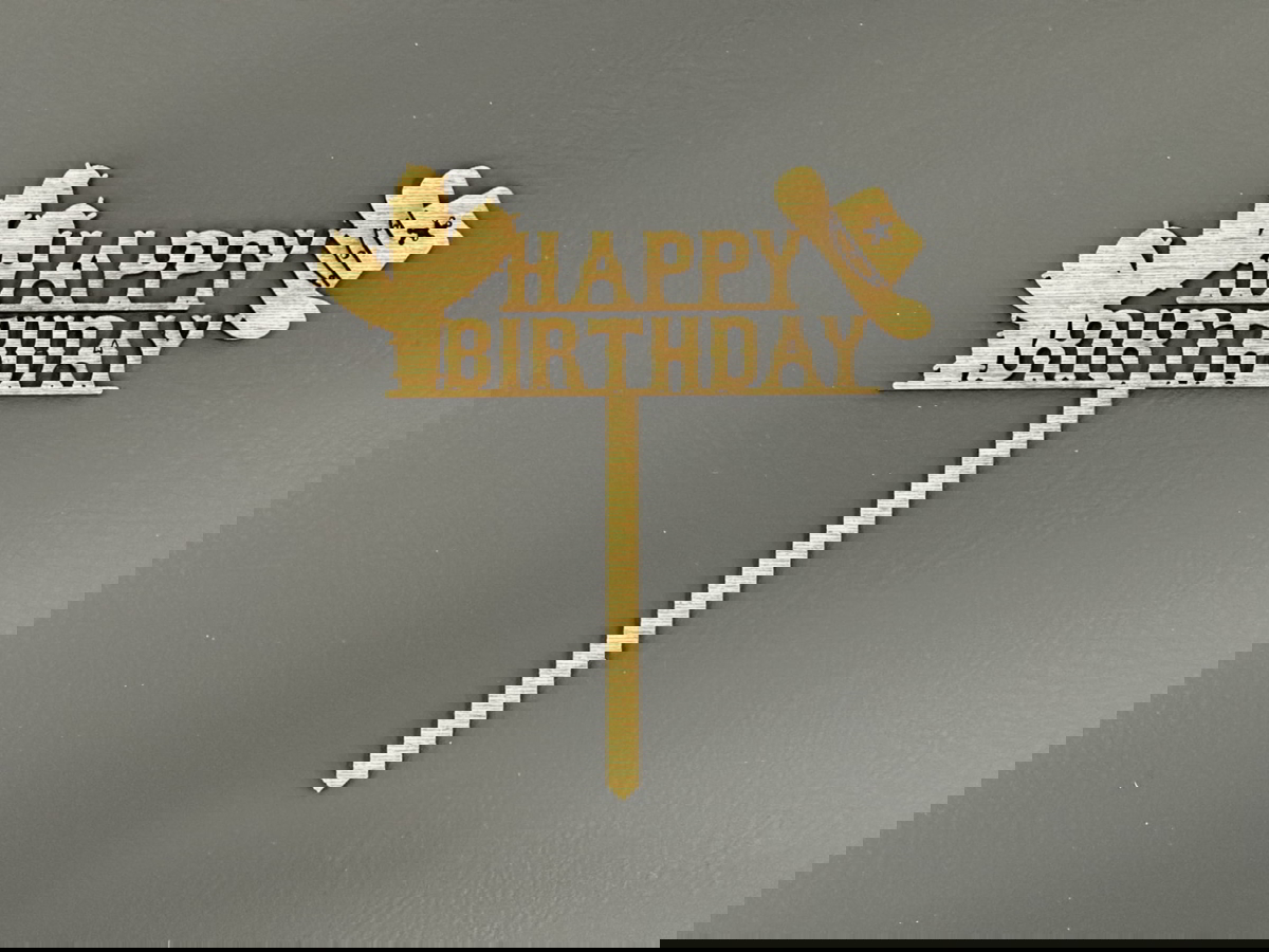 طرح رویه کیک تولدت مبارک کابوی مناسب برای استفاده در دستگاه های cnc چوب و cnc لیزر - laser cut cowboy happy birthday cake topper cdr file