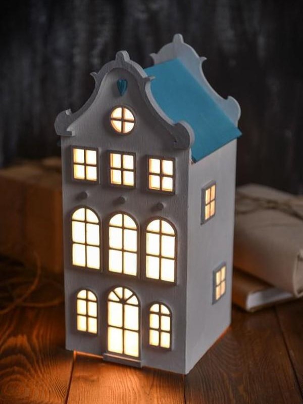 طرح چراغ خواب به شکل خانه مناسب برای استفاده در دستگاه های cnc چوب و cnc لیزر - laser cut house shaped night light cdr file