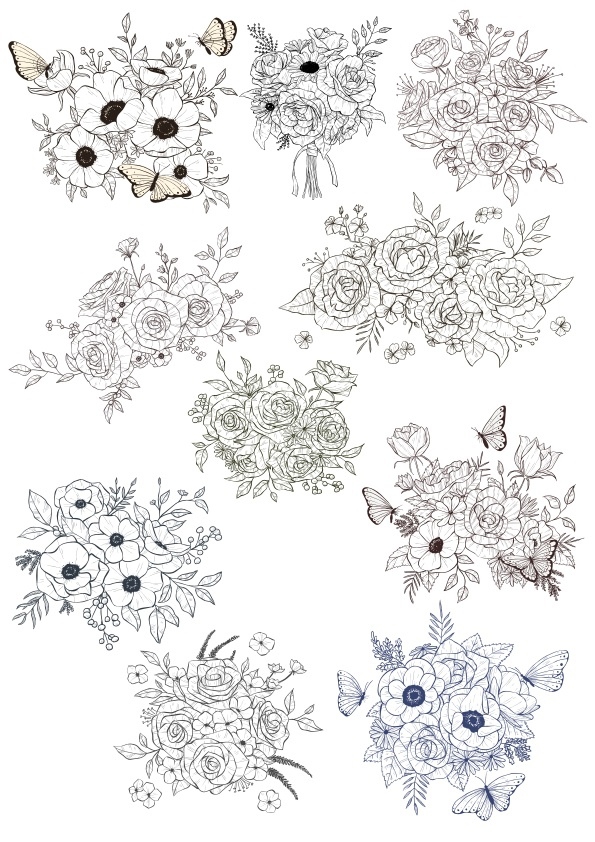 طرح مجموعه وکتور دسته گل مناسب برای استفاده در دستگاه های cnc چوب و cnc لیزر - floral bouquet vectors set cdr file