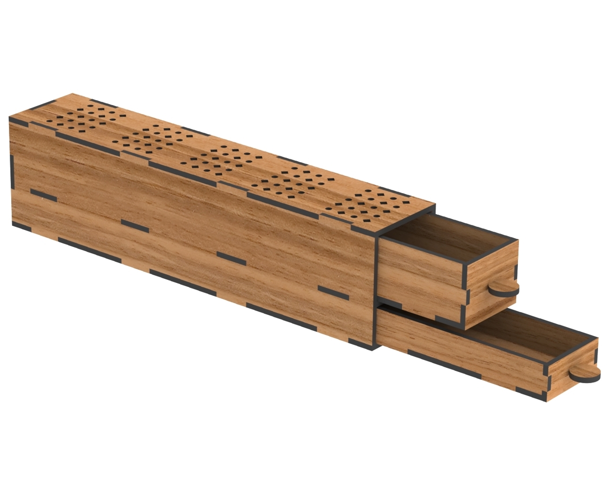 طرح جا عودی به همراه جعبه عودسوز کشویی مناسب برای استفاده در دستگاه های cnc چوب و cnc لیزر - laser cut incense stick holder with drawer incense burner box cdr file