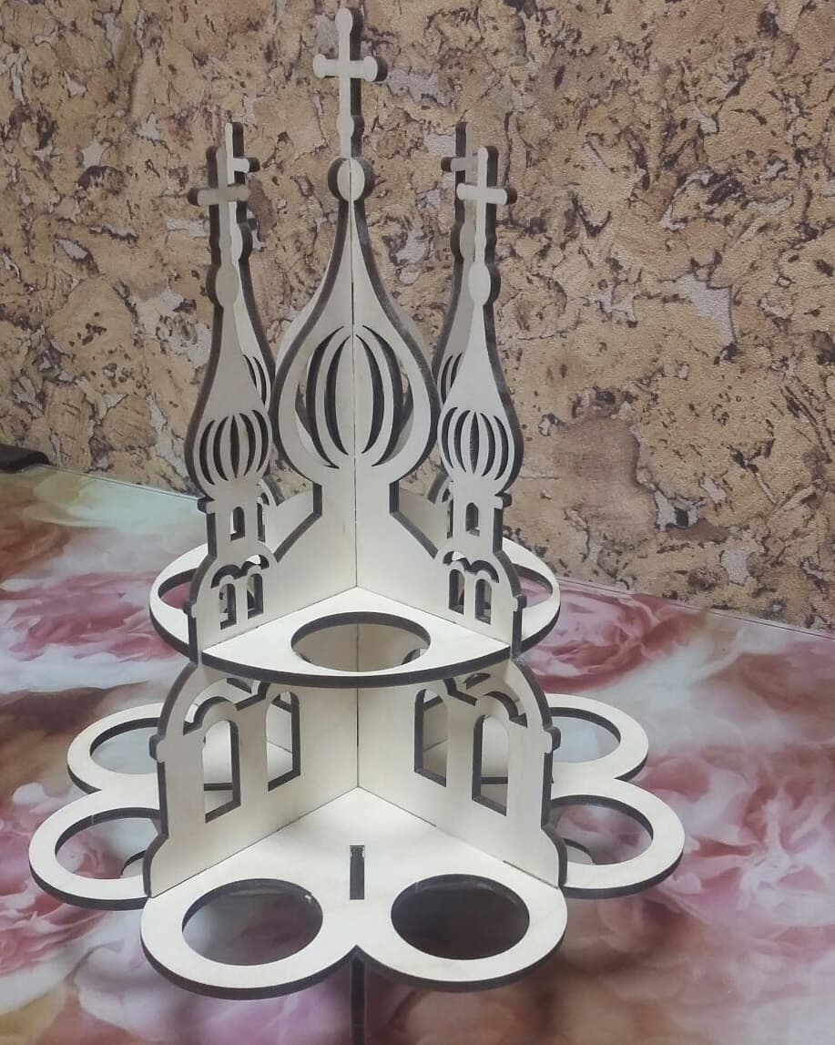 طرح جا تخم مرغ عید پاک کلیسای جامع مناسب برای استفاده در دستگاه های cnc چوب و cnc لیزر - laser cut cathedral easter egg stand cdr file