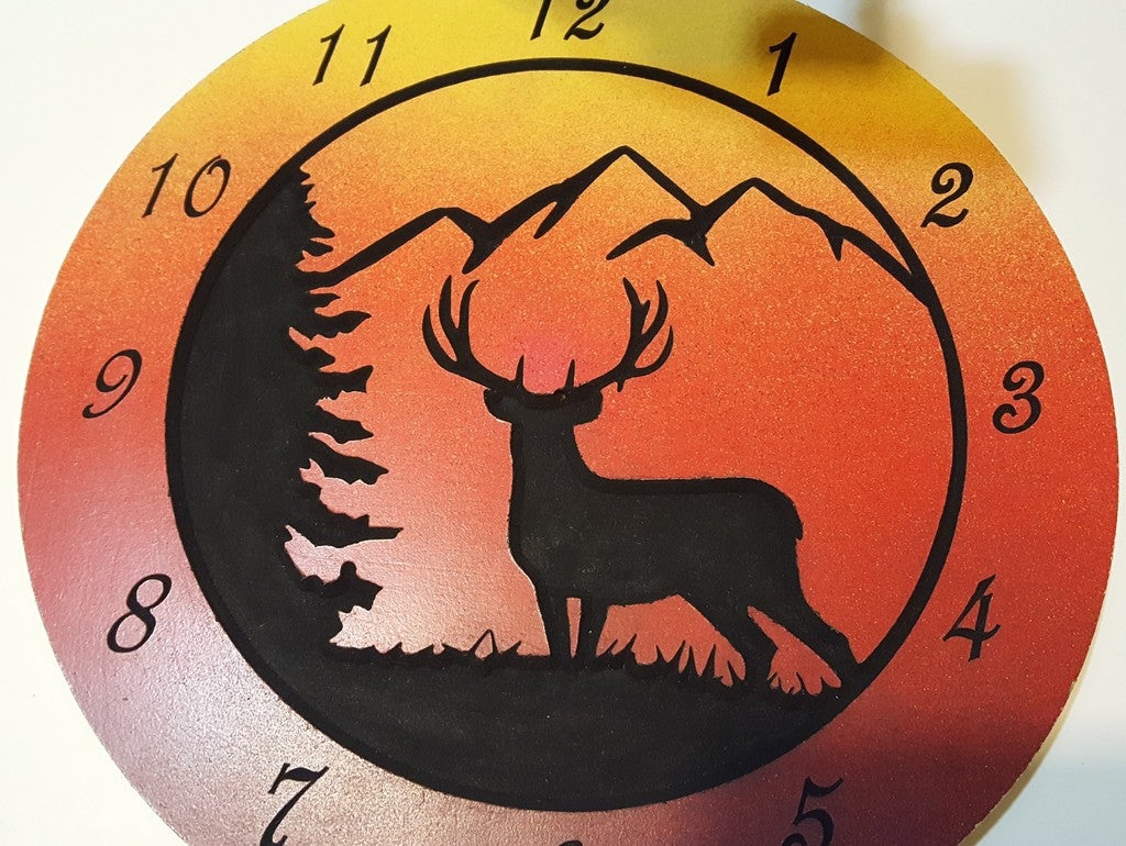 طرح ساعت چوبی گوزن ۱۲ اینچی مناسب برای استفاده در دستگاه های cnc چوب و cnc لیزر - laser cut wooden deer clock 12 inch dxf file