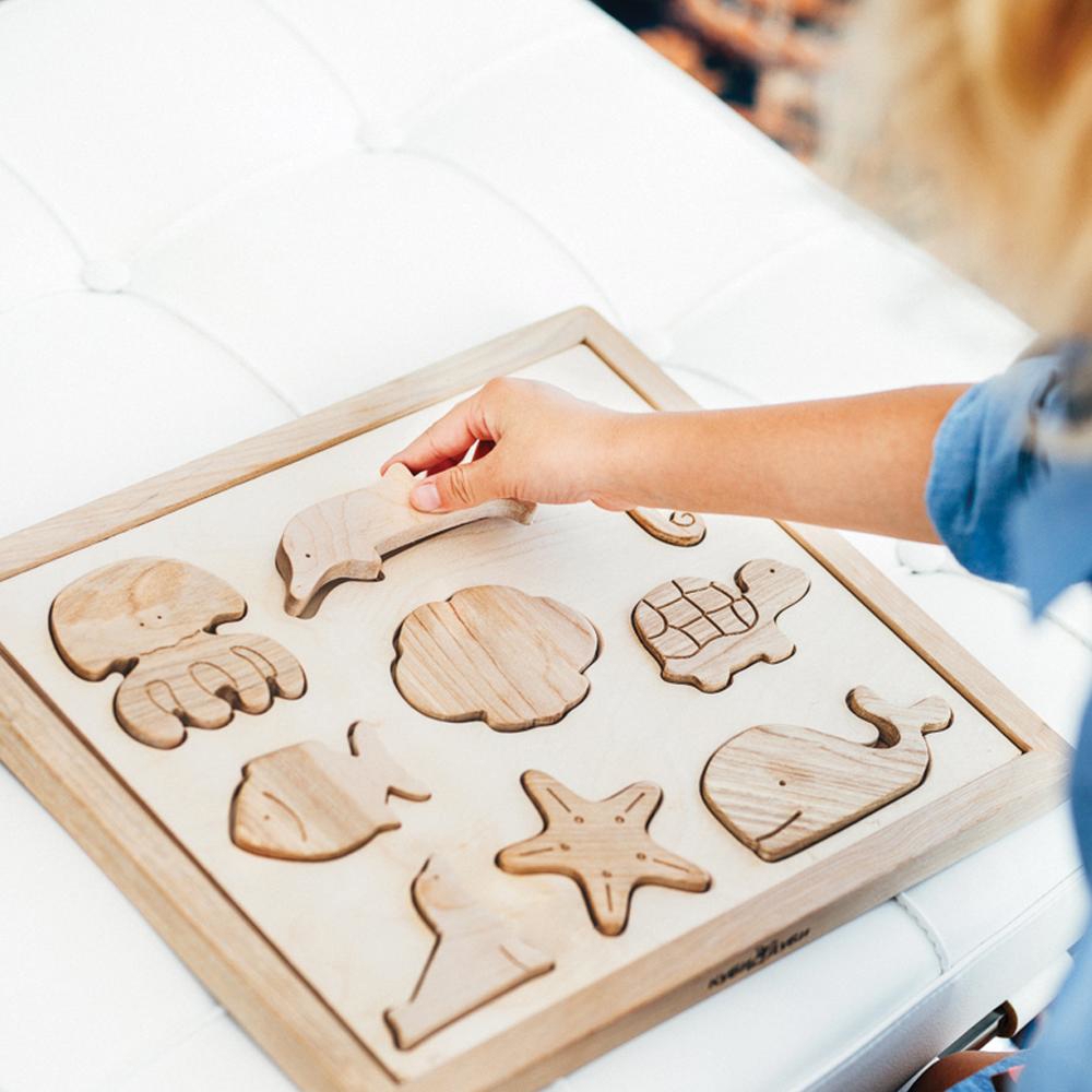 طرح پازل چوبی حیوانات دریایی مناسب برای استفاده در دستگاه های cnc چوب و cnc لیزر - laser cut sea animals wooden sorting puzzle cdr file