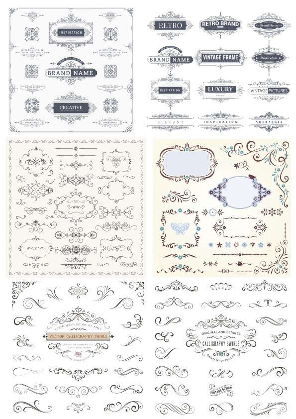 طرح مجموعه المان‌های دکوراتیو قدیمی مناسب برای استفاده در دستگاه های cnc چوب و cnc لیزر - retro decor elements collection cdr file