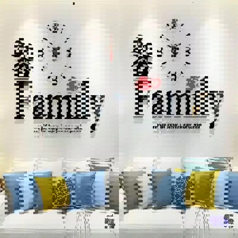 طرح ساعت دیواری خلاقانه اکریلیک سه بعدی طرح خانواده مناسب برای استفاده در دستگاه های cnc چوب و cnc لیزر - laser cut family big 3d diy sticker acrylic creative wall clock