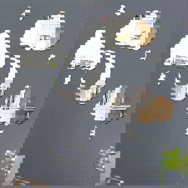 طرح برچسب‌های دیواری با طرح آینه‌ای ماه، ستاره و ابر از جنس اکریلیک مناسب برای استفاده در دستگاه های cnc چوب و cnc لیزر - laser cut wall stickers with moon stars and clouds mirror acrylic