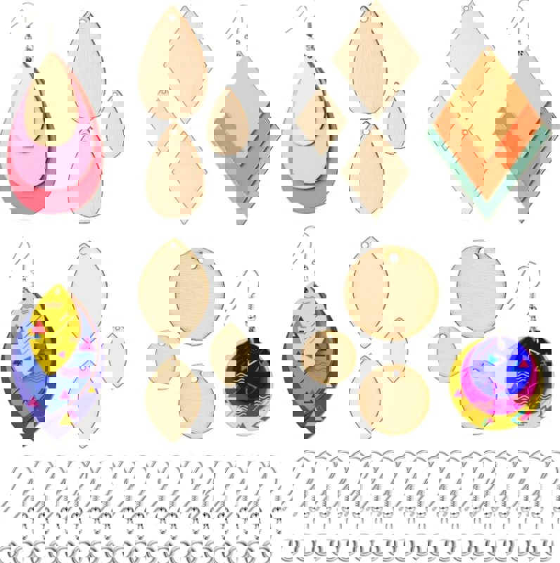 طرح گوشواره‌های چوبی ناتمام ، آویزهای چوبی، مجموعه گوشواره‌های اشکی مناسب برای استفاده در دستگاه های cnc چوب و cnc لیزر - laser cut unfinished wooden earrings blanks wood pendants teardrop earrings set