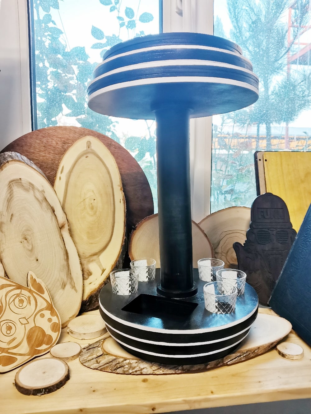 طرح مینی بار به شکل دمبل مناسب برای استفاده در دستگاه های cnc چوب و cnc لیزر - laser cut dumbbell shaped mini bar cdr file