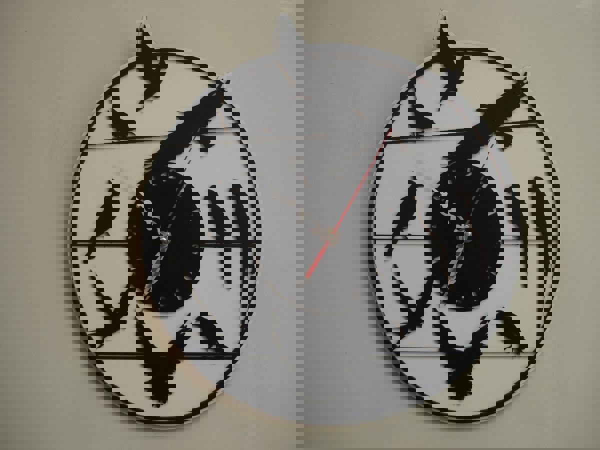 طرح فایل ساعت دیواری طرح پرنده مناسب برای استفاده در دستگاه های cnc چوب و cnc لیزر - laser cut birds wall clock cdr file