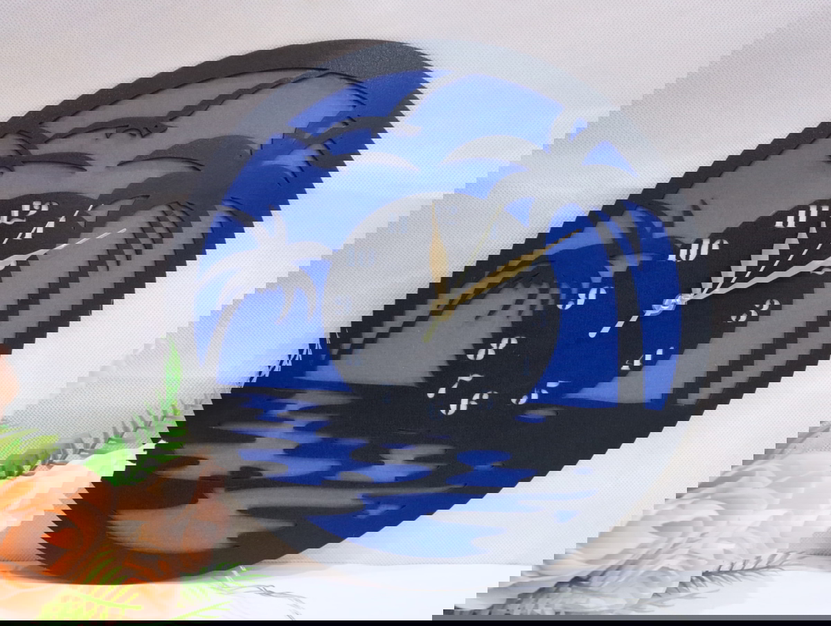 طرح ساعت دیواری طرح ساحل مناسب برای استفاده در دستگاه های cnc چوب و cnc لیزر - laser cut beach themed wall clock cdr file