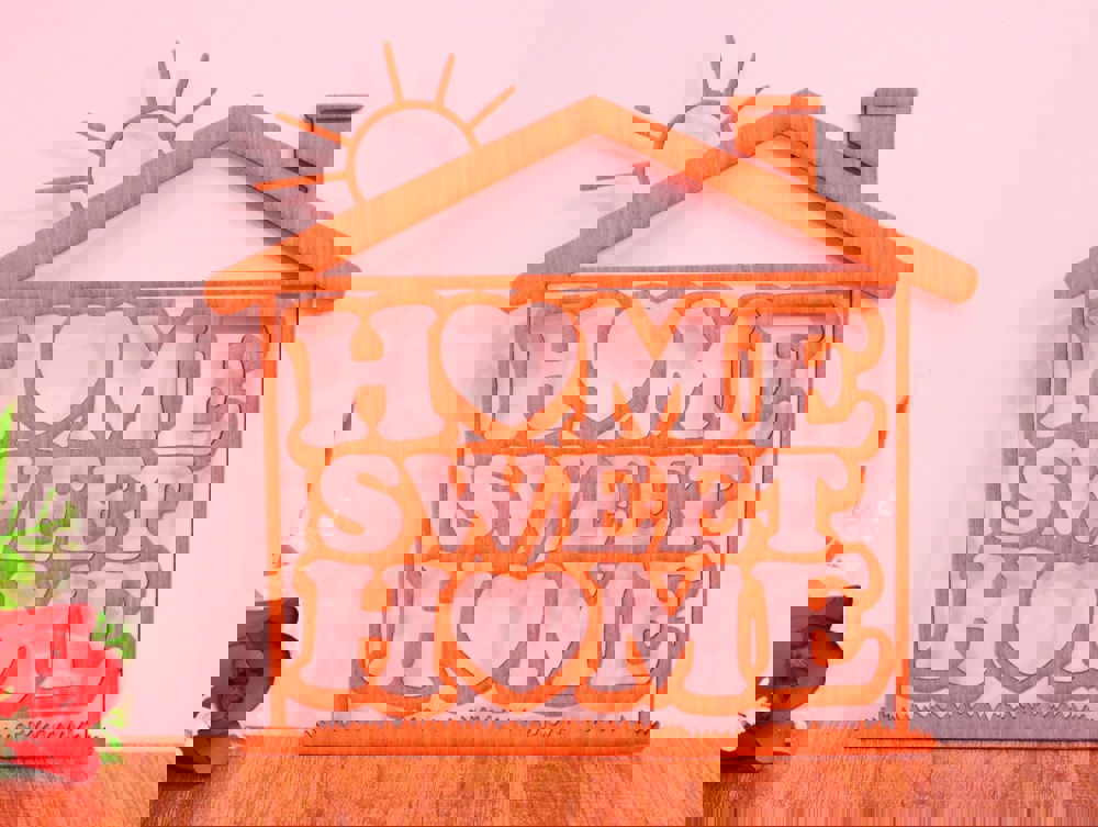 طرح دکور خانه مناسب برای استفاده در دستگاه های cnc چوب و cnc لیزر - laser cut home sweet home wall decor cdr file