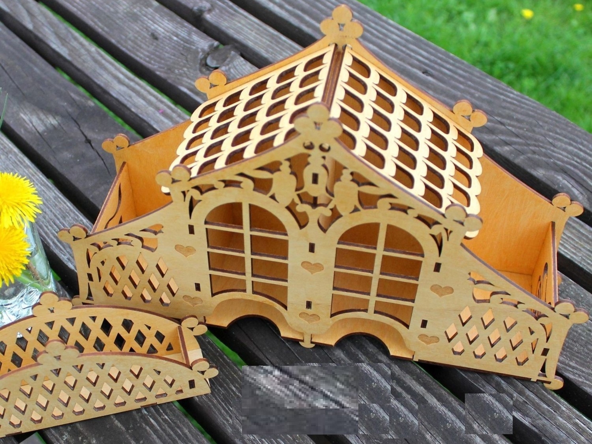 طرح چایخانه تزئینی مناسب برای استفاده در دستگاه های cnc چوب و cnc لیزر - decorative tea house laser cut cdr file