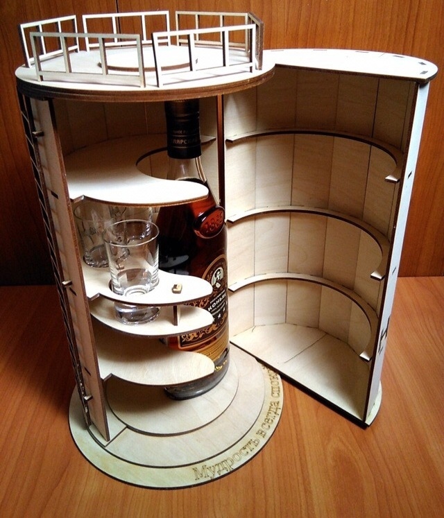 طرح بشکه مینی بار مناسب برای استفاده در دستگاه های cnc چوب و cnc لیزر - laser cut barrel mini bar cdr file