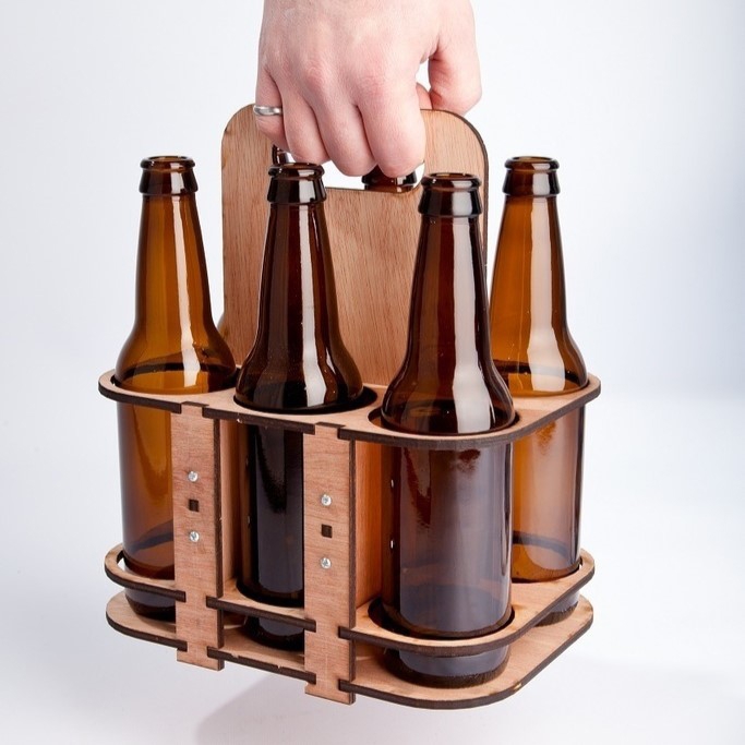 طرح بسته 6 تایی جعبه حمل نوشابه مناسب برای استفاده در دستگاه های cnc چوب و cnc لیزر - laser cut 6 pack beer carrier dxf file