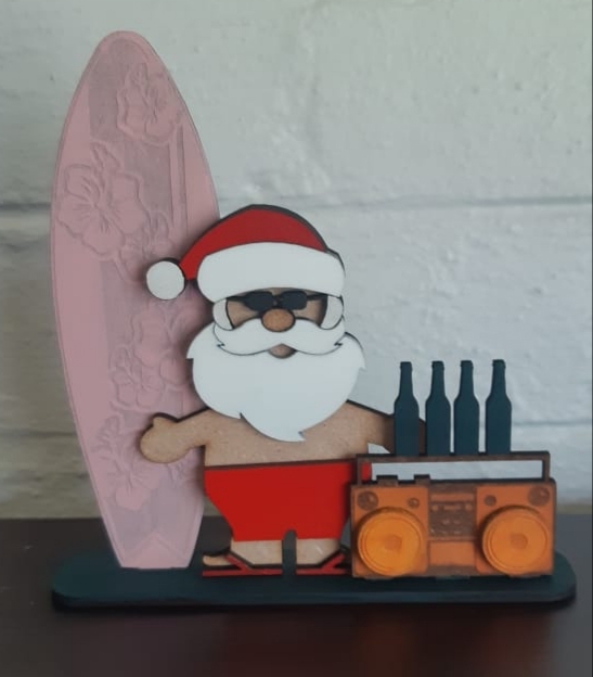 طرح بابانوئل تابستانی مناسب برای استفاده در دستگاه های cnc چوب و cnc لیزر - laser cut summer santa christmas decor cdr file