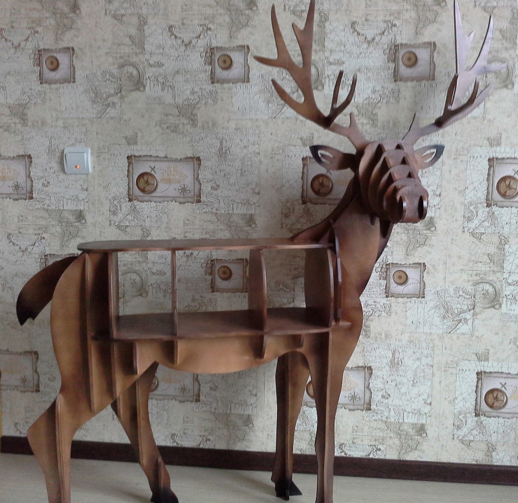 طرح قفسه مبلمان گوزن مناسب برای استفاده در دستگاه های cnc چوب و cnc لیزر - laser cut deer furniture shelf dxf file