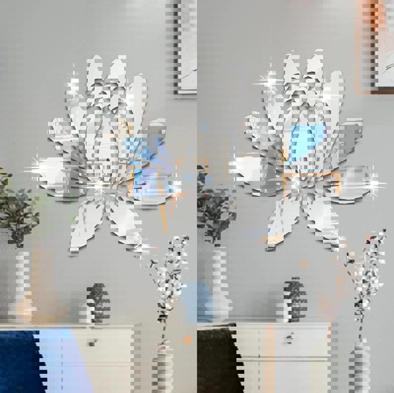 طرح برچسب دیواری آینه ای آکریلیک نیلوفر آبی مناسب برای استفاده در دستگاه های cnc چوب و cnc لیزر - laser cut lotus acrylic mirror wall sticker