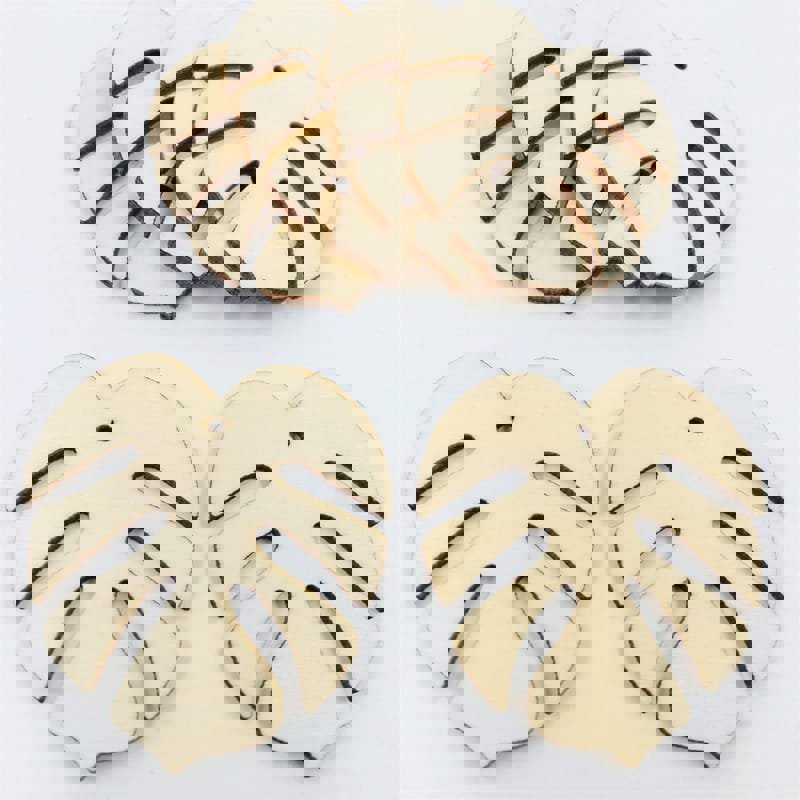 طرح گوشواره چوبی طرح برگ مانسترا با ، اشکال خام برای ساخت جواهرات مناسب برای استفاده در دستگاه های cnc چوب و cnc لیزر - laser cut wood monstera leaf earring blanks shapes for jewelry making