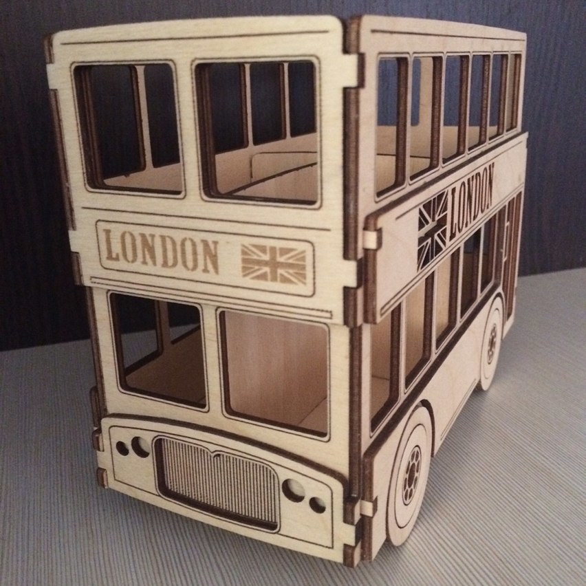 طرح پازل سه بعدی اتوبوس لندن مناسب برای استفاده در دستگاه های cnc چوب و cnc لیزر - london bus 3d puzzle cdr file