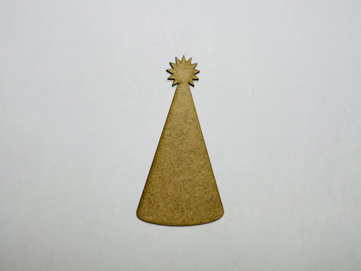 طرح کلاه تولد چوبی مناسب برای استفاده در دستگاه های cnc چوب و cnc لیزر - laser cut wood birthday hat craft shape cutout cdr file