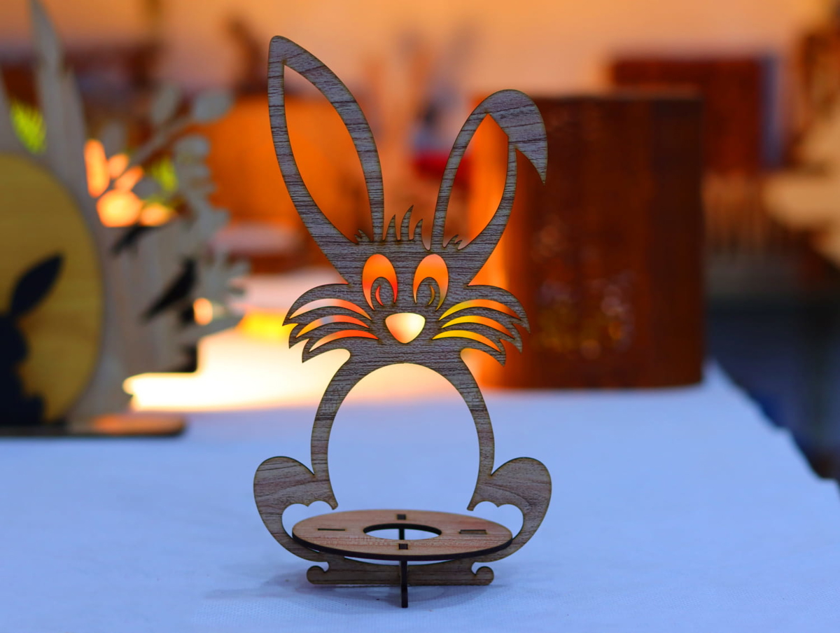 طرح جا تخم مرغی خرگوشی با ضخامت 3 میلی متر مناسب برای استفاده در دستگاه های cnc چوب و cnc لیزر - laser cut bunny egg holder 3mm cdr file