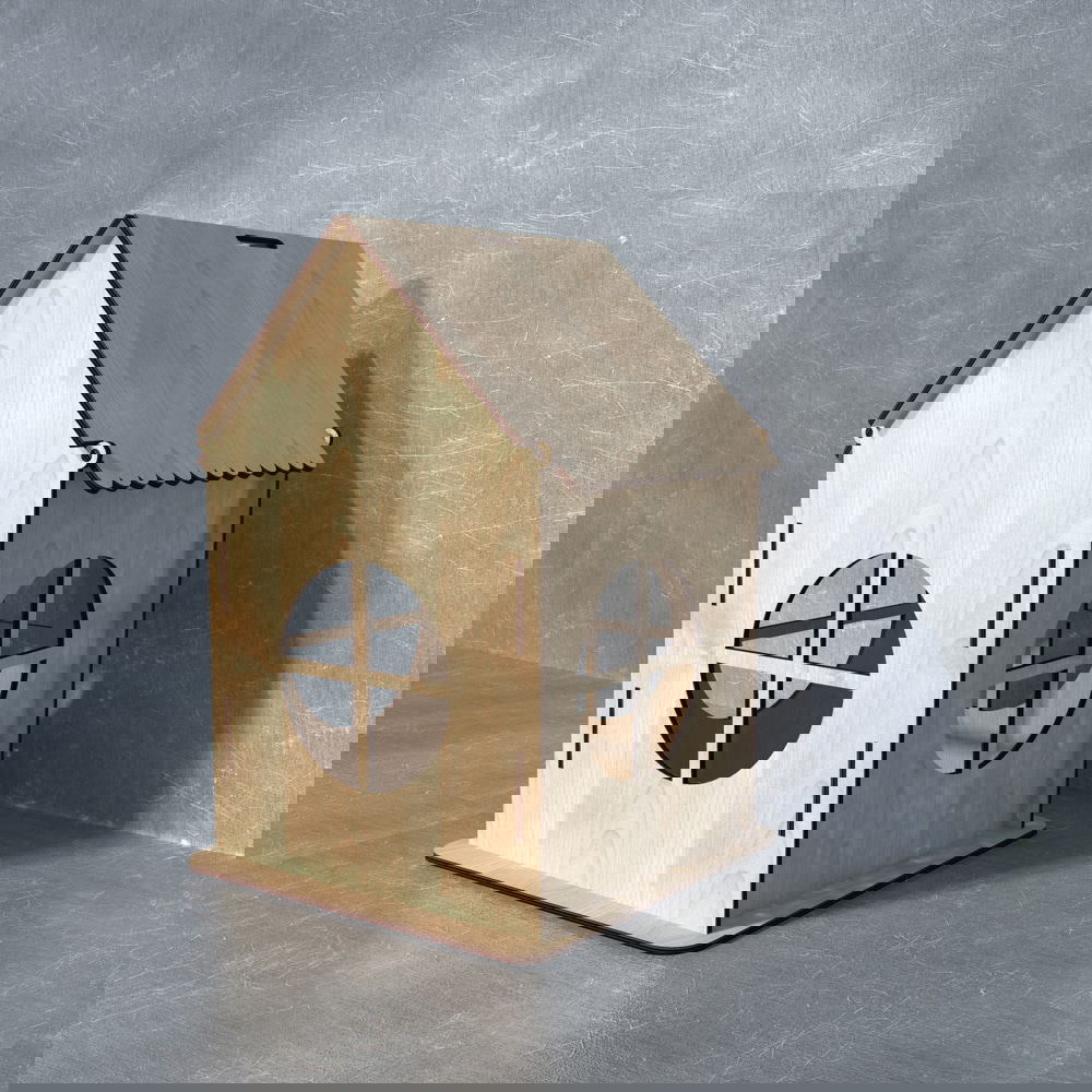 طرح جعبه به شکل خانه با ضخامت ۴ میلی‌متر مناسب برای استفاده در دستگاه های cnc چوب و cnc لیزر - laser cut house shaped box 4mm cdr file