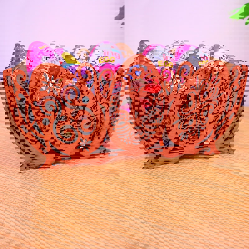 طرح سبد تخم مرغ عید پاک تزئینی با ضخامت ۴ میلی متر و فرمت لیزری مناسب برای استفاده در دستگاه های cnc چوب و cnc لیزر - laser cut decorative easter egg basket plywood 4mm dxf file