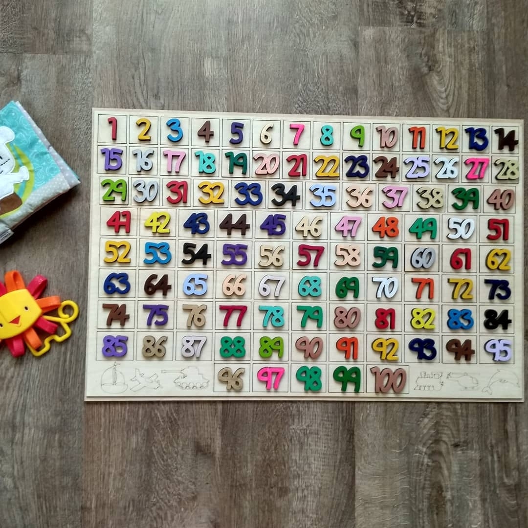 طرح بازی تخته ریاضی صد برای کودکان مناسب برای استفاده در دستگاه های cnc چوب و cnc لیزر - laser cut math hundred board game sorter for kids dxf file