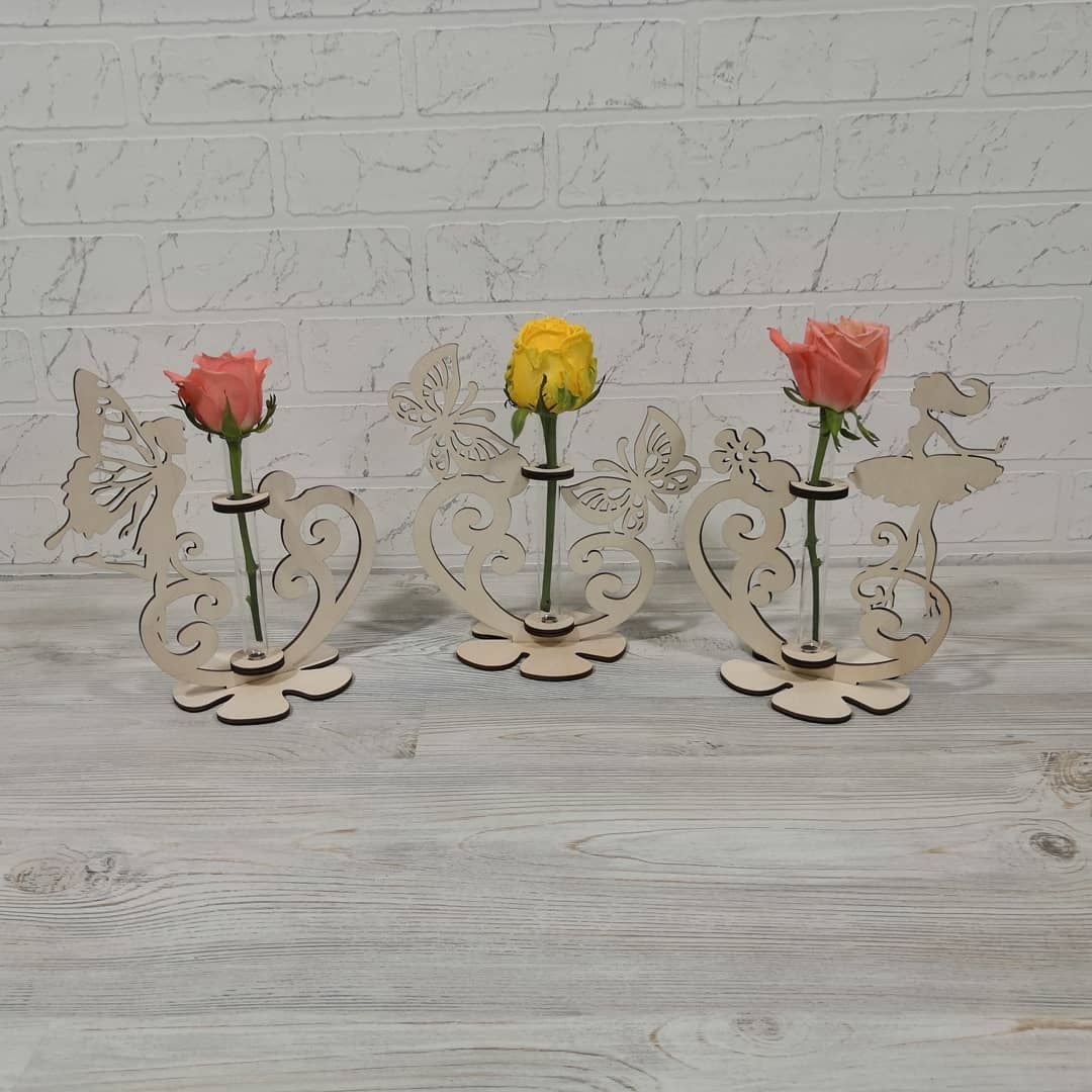 طرح گلدان شیشه ای طرح دختر مناسب برای استفاده در دستگاه های cnc چوب و cnc لیزر - laser cut decor girl flower stand glass tube plant pot cdr file
