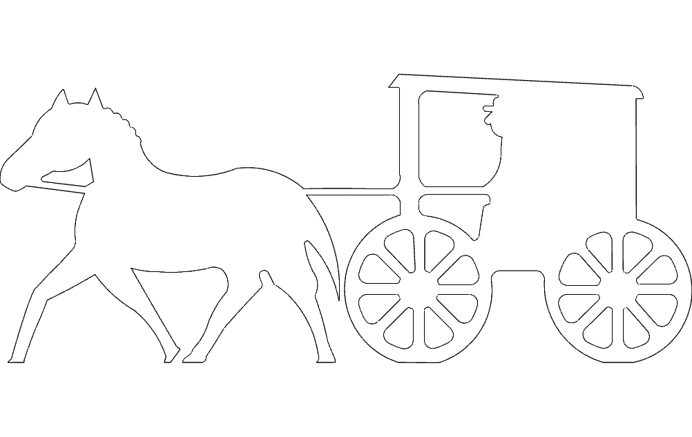 طرح شبح اسب کالسکه ای مناسب برای استفاده در دستگاه های cnc چوب و cnc لیزر - horse buggy silhouette dxf file